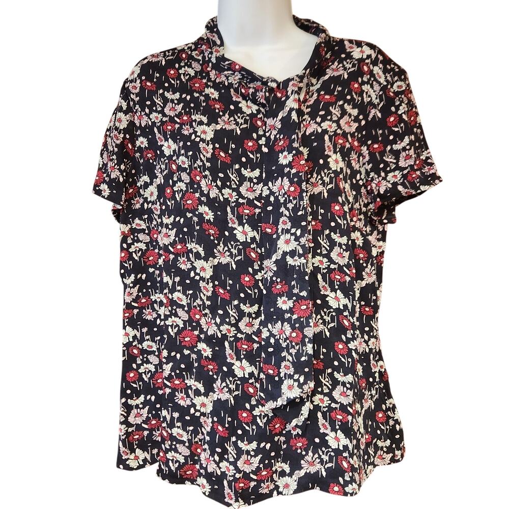 Brooks Brothers‎ Red Fleece Crepe Floral Bow Tie Neck Blouse Top Size 10
